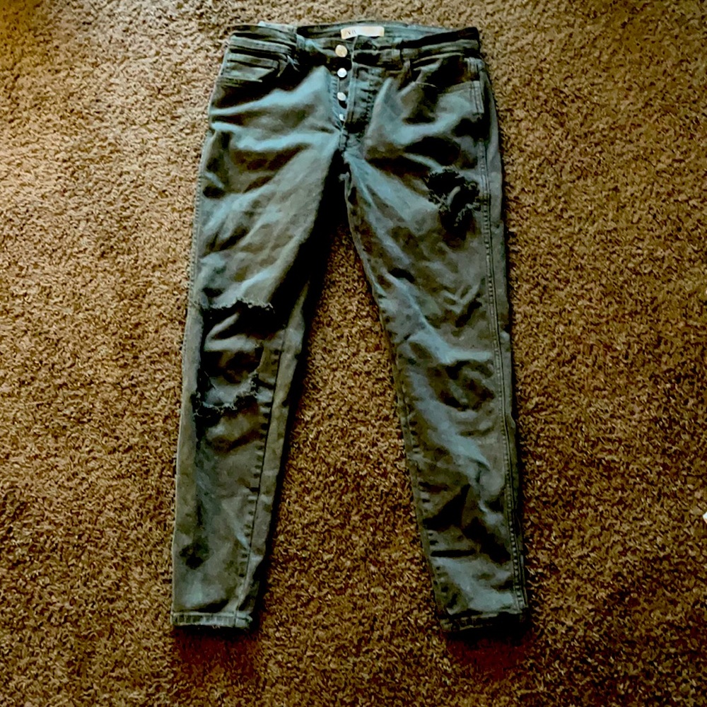 Zara Green Ripped Jeans